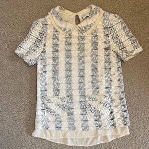 Anthropologie Cream and Gray tweed layered top